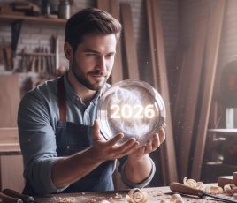 Artisan avec une boule de cristal pour évaluer la conjoncture économique en 2026.