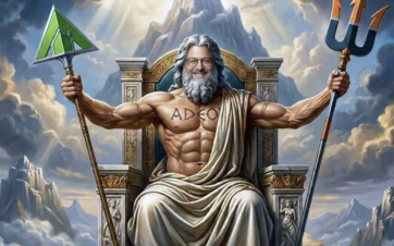 Le dieu Neptune avec les logos de Leroy Merlin et Weldom.