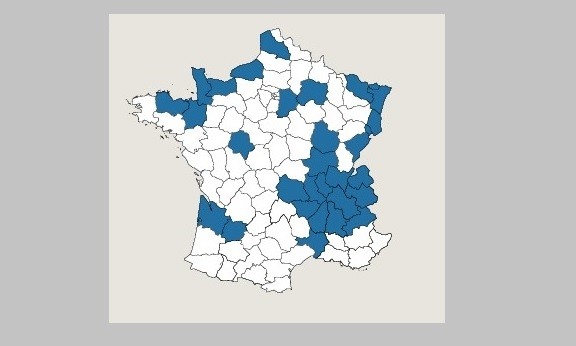 Carte de France de la filière TP-Eau du groupe Samse.