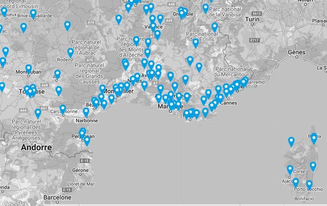 Yesss Electrique - Carte des implantations France au 04/12/2023.