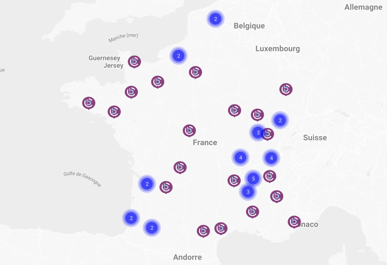 Carte de France des implantations de Carrelage et Bain.