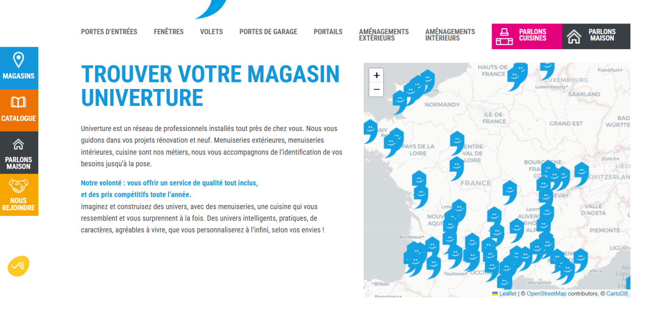 Carte des implantations commerciales du groupement coopératif Univerture.