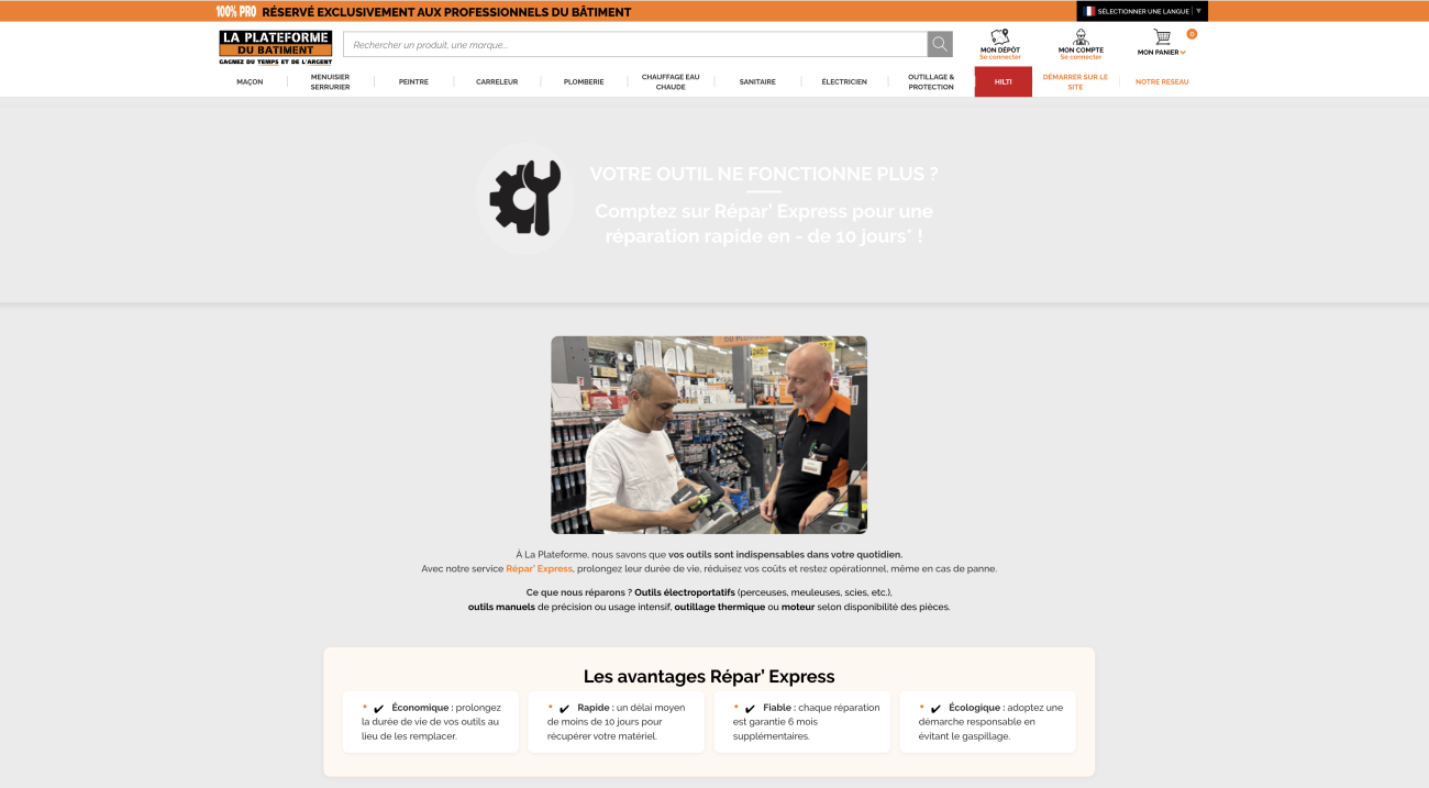 Service "Répar'Express" de La Plateforme du Bâtiment (site internet).