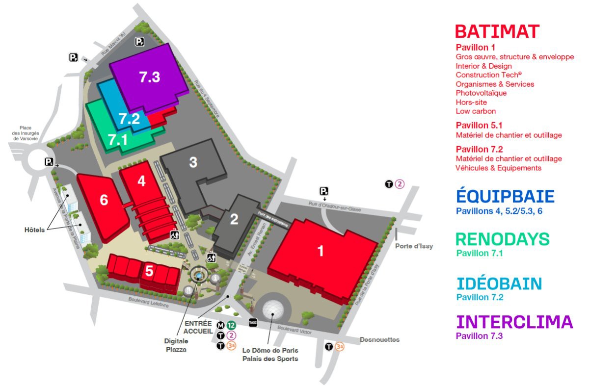 Plan des salons Batimat, Interclima, Idéobain et Renodays.