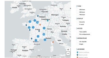 Carte de France des stations à hydrogène - Au 31/12/2021