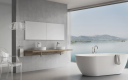 Salle de bains contemporaine avec vue sur mer.