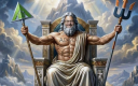 Le dieu Neptune avec les logos de Leroy Merlin et Weldom.